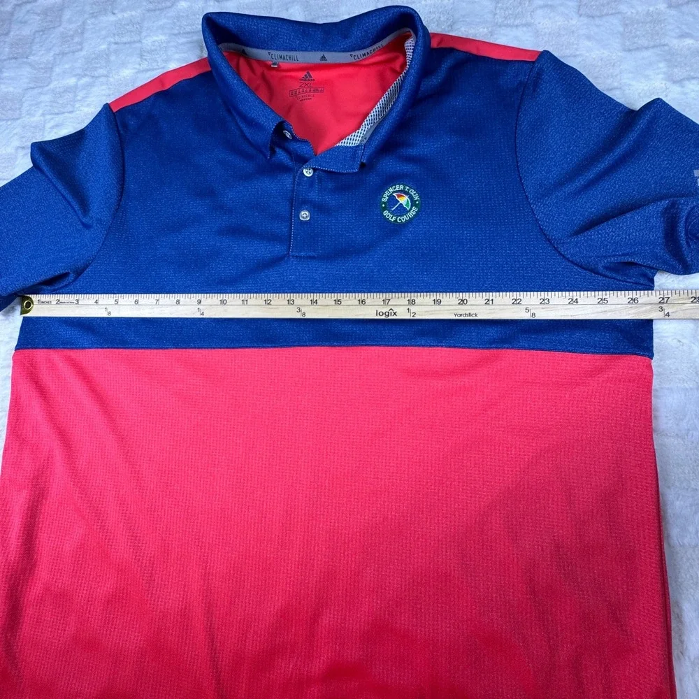 Adidas‎ Golf Polo Shirt 2XL Spencer T. Olin Course ClimaChill Blue Red